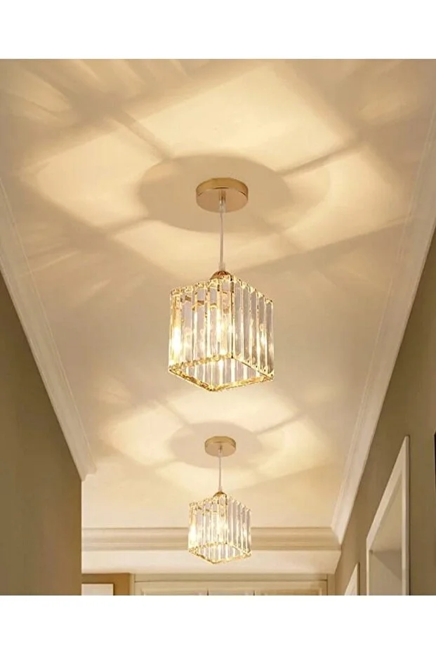 Sarkıt Tekli Gold K-12 (PLAF. TESİSAT) Kristal Taşlı Avize